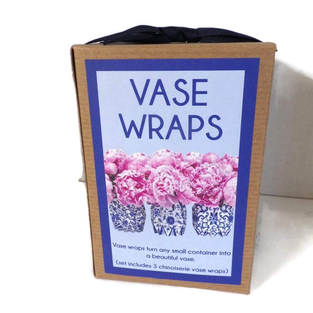 NIB Three Vase Wraps/ Blue & White/ Chinoiserie Design/ Lucy Grymes